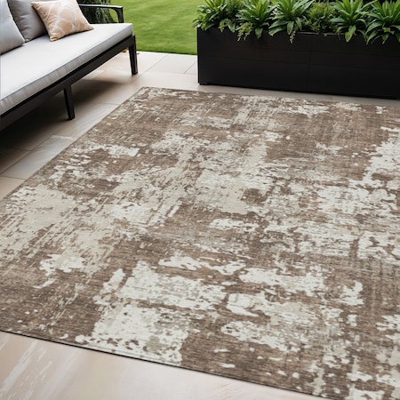 Homeroots 5' X 8' Brown And Beige Abstract Washable Indoor Outdoor Area Rug 597939