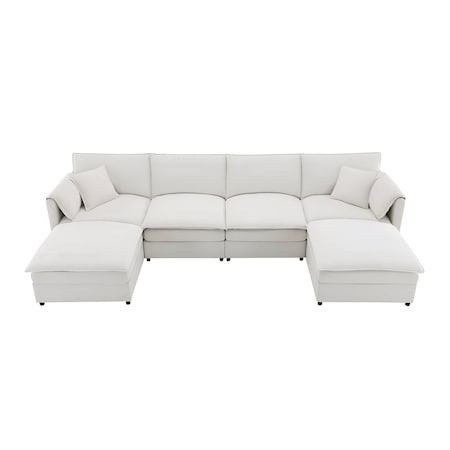 Homeroots 66" Cream Fabric Modular Sleeper Sofa With Ottoman 568290
