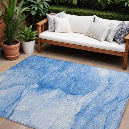 Homeroots 8' X 10' Blue Abstract Washable Indoor Outdoor Area Rug 559736