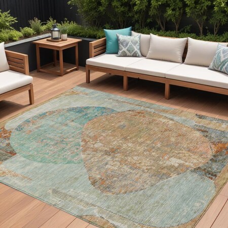 Homeroots 8' X 10' Teal Blue And Copper Abstract Washable Indoor Outdoor Area Rug 615719