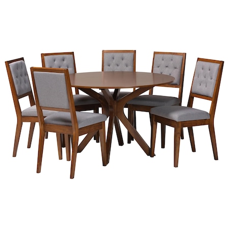 Baxton Studio Mana Modern Grey and Walnut Brown Wood 7-Piece Dining Set 254-12145-10893-ZORO