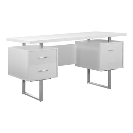 Homeroots 60" White and Silver Computer Desk With Three Drawers 333367