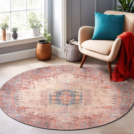 World Rug Gallery Vintage Bohemian Machine Washable Non Slip Area Rug 8 ft Round Multi 6024MULTI8RND
