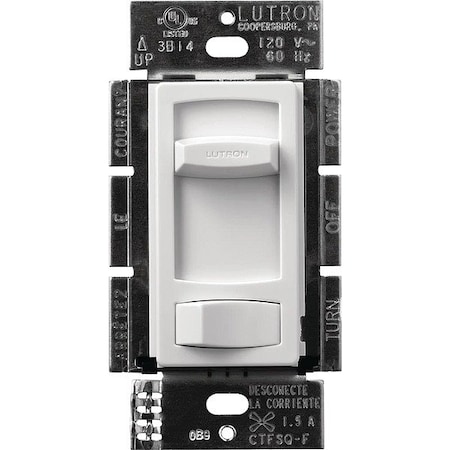 Lutron Fan Control, Slide, Rocker, 1.5Amp, White CTFSQ-F-WH