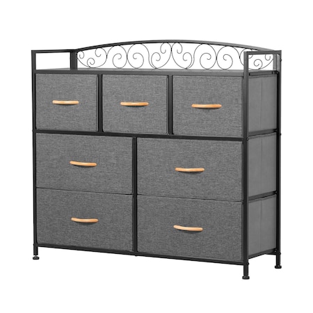 Homeroots 39" Gray and Black Steel and Fabric Seven Drawer Combo Dresser 484704