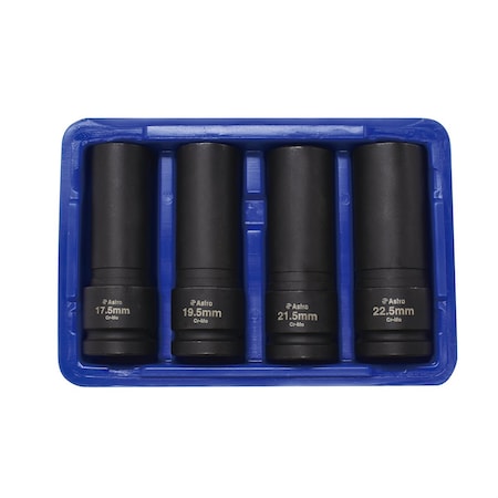 Astro Pneumatic 4Pc 1/2 In. Drive 1/2 Size Thin Wall Lug Nut Socket Set - 17.5 - 22.5Mm 78204