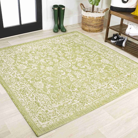 Jonathan Y Tela Bohemian Textured Weave Floral Green/Cream 5 ft Square Indoor/Outdoor Area Rug SMB100D-5SQ