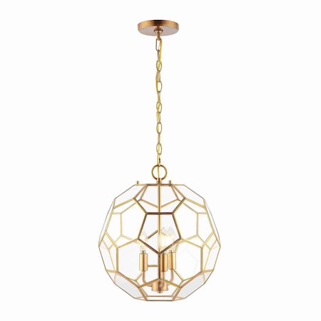 Jonathan Y Bee 13.5" 3-Light Modern Bohemian Iron/Glass LED Pendant, Brass Gold/Clear JYL9925A
