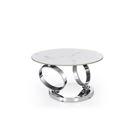 Homeroots 32" White And Silver Ceramic Tile And Metal Round Abstract Coffee Table 554292