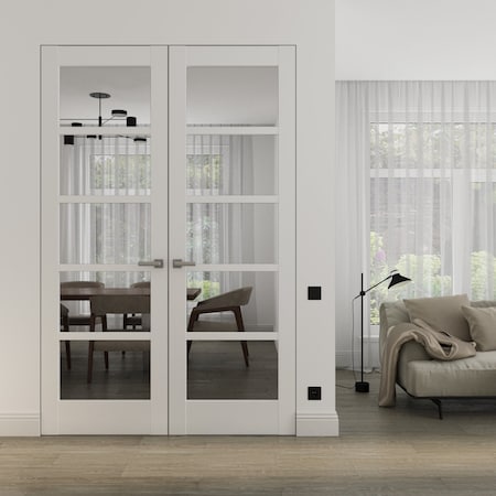 Sartodoors Hidden Double Doors White 48x80 (2* 24x80) Solid Core Modern Interior QUADRO4522DMF-WS-48x80-LH-I