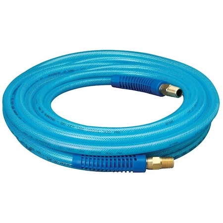 Amflo Air Hose, 1/4 in ID, 25 ft L, MNPT, 300 psi Pressure, Polyurethane, Blue 12-25E