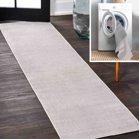 Jonathan Y Twyla Classic Solid Low-Pile Machine-Washable Light Gray 2 ft. x 8 ft. Runner Rug WSH300C-28