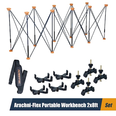 Powertec Arachni-Flex Portable Workbench 2x8ft Collapsible Workstand - 2500 lbs Capacity 36 Inch Work Height 71928