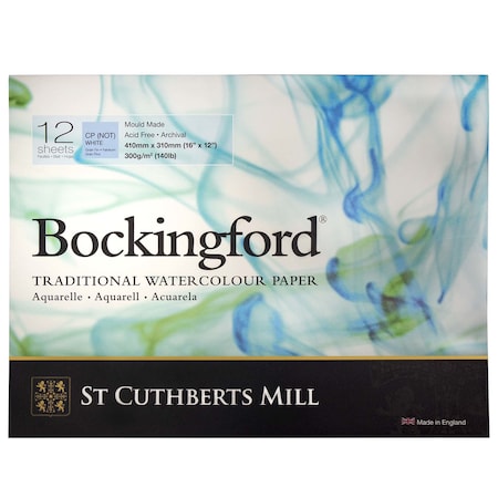 St Cuthberts Bockingford Watercolor Pad, Cold Pressed, Glue Binding, 140lb/300gsm, 12 Sheet, 12x16 inch T47130001011E