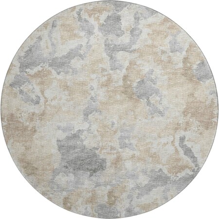 Homeroots 8' Beige Charcoal And Gray Round Abstract Washable Indoor Outdoor Area Rug 643591