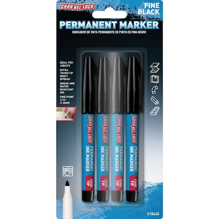 Channellock Fine Tip Black Ink Marker, 4PK 96401
