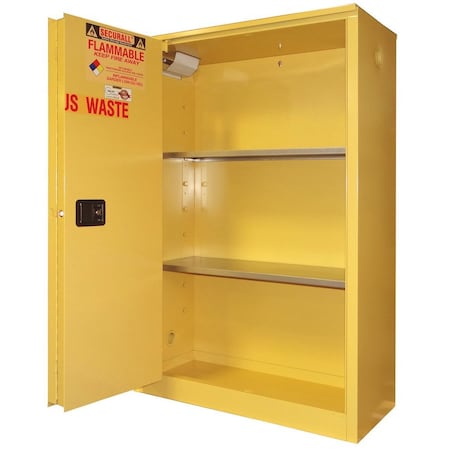 Securall Hazardous Waste Can Storage Cabinet, 45 Gallon, 2 Shelves, 43 in W x 65 in H x 18 in D, Yellow W2045