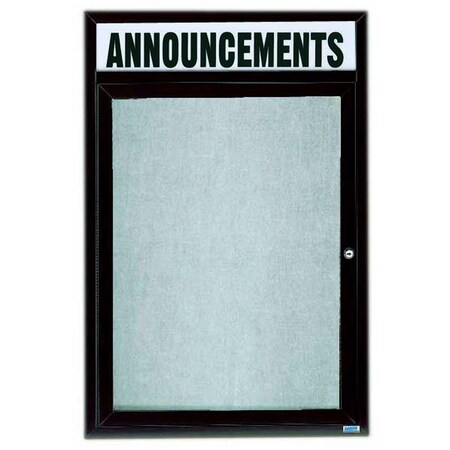 Aarco Illuminated Outdoor Enclosed Bulletin Board w/ Al Frame Header, Bronze Anodized, 36''Hx24''W ODCC3624RHIBA