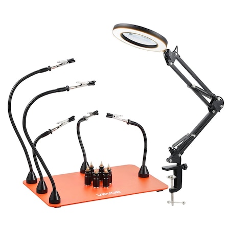 Vevor Magnetic Helping Hands Soldering Station 3X LED Magnifying Lamp 5 Arms LFS0207