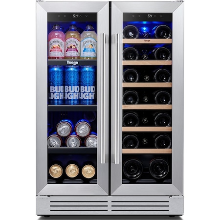 Yeego 24 Inch Built-In Wine and Beverage Cooler, 20 Bottle 60 Can Commercial Refrigerator YG-WF24-23