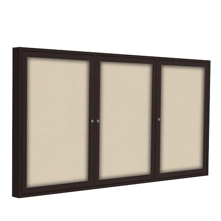 Ghent 3 Door Enclosed Fabric Bulletin Board, Bronze Aluminum Frame, 4'H x 6'W, Beige PB34872F-90
