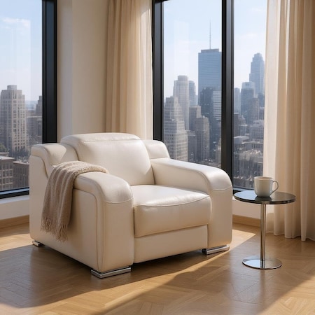 Homeroots 41" White Italian Leather Wall Hugger Recliner With USB 634540