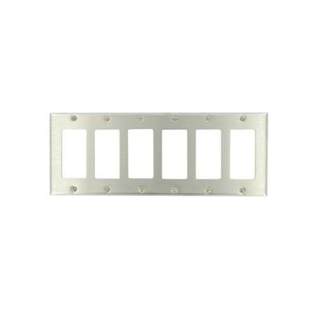 Leviton Decora Wallplate, Standard Size, Gang 6, Brushed Stainless Steel 84436-40