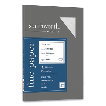 Southworth Granite Specialty Paper, 24 lb, 8.5 x 11, Gray, 100PK P914CK