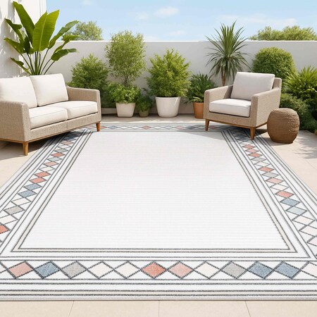 Jonathan Y Sebastian High-Low Modern Diamond Border Ivory/Beige 4 ft. x 6 ft. Indoor/Outdoor Area Rug HWC102B-4