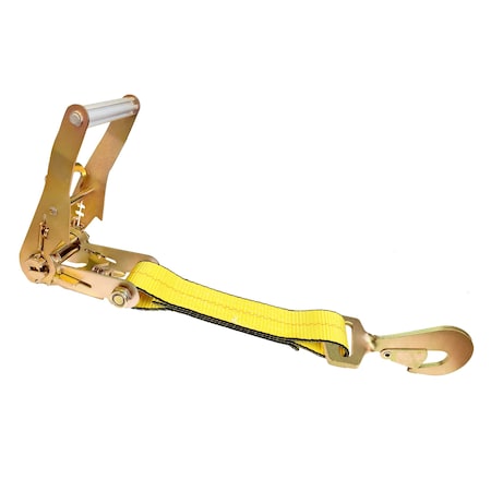 Tie 4 Safe 2'' x 12'' Fixed End w/ Ratchet and Twisted Snap Hook. WLL: 3,333 LBS Yellow RT04CK-501S-MH01-Y-C-1
