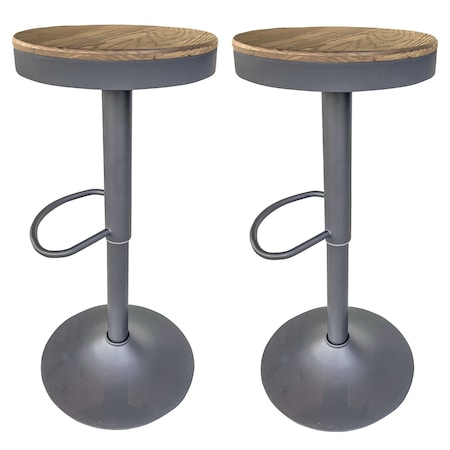 Amerihome Round Adjustable Height Bar Stools with Wood Seat - Natural Stain BSWTSWTN