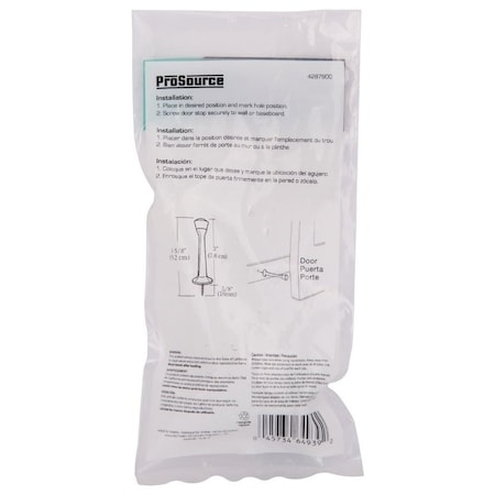 Prosource Heavy-Duty Rigid Door Stop, 1 in Dia Base, 3 in Projection, Die-Cast Zinc & Plastic, White CL-208P-WH-PS