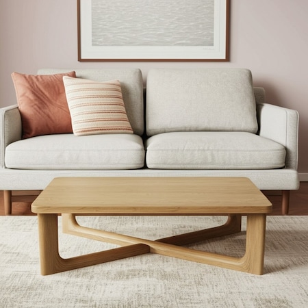 Homeroots 50" Natural Solid Wood Cross Legs Coffee Table 564933