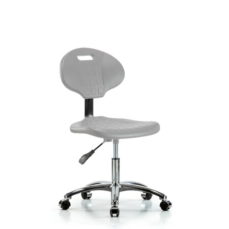 Blue Ridge Ergonomics Erie Polyurethane Chair Chrome - Desk Height with Chrome Casters in Gray Polyurethane TPDHCH-CR-A0-CC-GRY