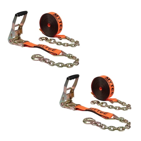 Mytee Products 2 inx30 ft Orange Ratchet Strap w/ Chain Anchor 4000 # WLL Hi Abrasion Tie Down, 2PK RS230ACx2
