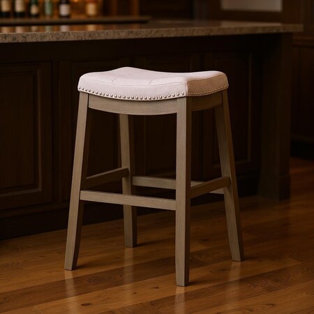 Homeroots 31" Gray and Cool Gray Fabric and Solid Wood Backless Bar Height Bar Chair 632499