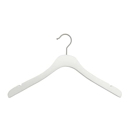 Nahanco 17in Low Gloss White Wooden SlimLine Jacket Hanger w/ Brushed Chrome Hook, 25PK SL23117