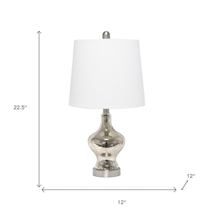 Homeroots 23" Clear And Silver Glass And Metal Novelty Table Lamp With White Drum Shade 643351