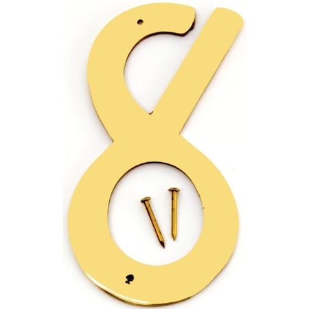 Hy-Ko House Number, Character: 8, 4 in H Character, 2-1/2 in W Character, Brass Character, Brass BR-40/8