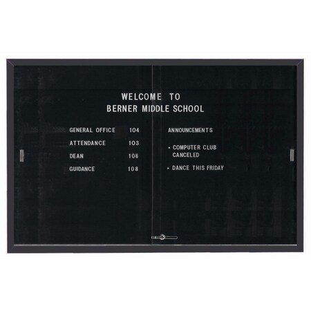 Aarco Enclosed Directory Board w/ Al Frame Sliding Doors, Black Felt, Powder Coated Black, 48''Hx72''W SDC4872BK