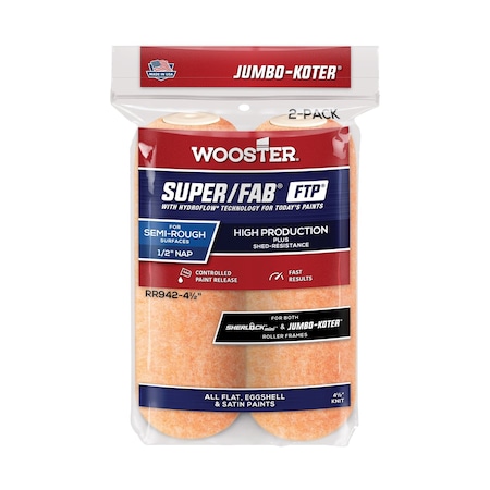 Wooster RR942 4.5 in. Jumbo-Koter Super Fab Ftp 0.5 in. Roller Cover, 2PK 71497177346