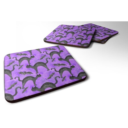 Carolines Treasures Watecolor Halloween Black Cats on Purple Foam Coaster, Set of 4 BB7528FC
