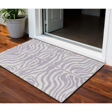 Homeroots 3' X 5' Lavender And Ivory Animal Print Washable Indoor Outdoor Area Rug 600624