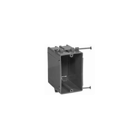 Gb Switch/Outlet Box, Standard Outlet, 1-Gang, 4-Knockout, PVC, Gray, In-Wall, Nail Mounting BOX-NS22