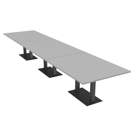 Skutchi Designs Rectangle Conference Table With Power, 48 in W, 216 in L, Grey HAR-REC-48X216-DOU.BK-U779-NA