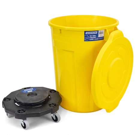 Magnum Tool Yellow 32 Gallon Trash Can Set (Trash Can, Quiet Dolly, and Reinforced Lid) (1 Set) CMTC-CLD0-32Y01