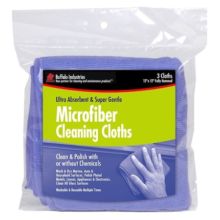 Buffalo Cleaning Cloth, 12 in L, 12 in W, Polyester/Polyamide, Blue, 3PK 64000
