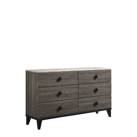 Homeroots 61" Gray Solid and Manufactured Wood Six Drawer Double Dresser 490482