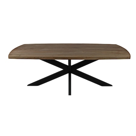 Homeroots 82" Natural And Black Solid Wood And Iron Pedestal Base Dining Table 488678