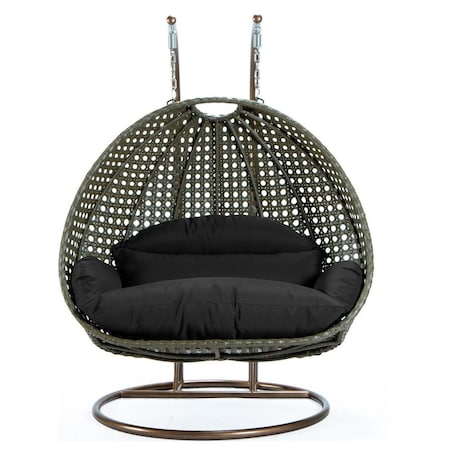 Leisuremod Beige Wicker Hanging 2 person Egg Swing Chair, Black ESCBG-57BL